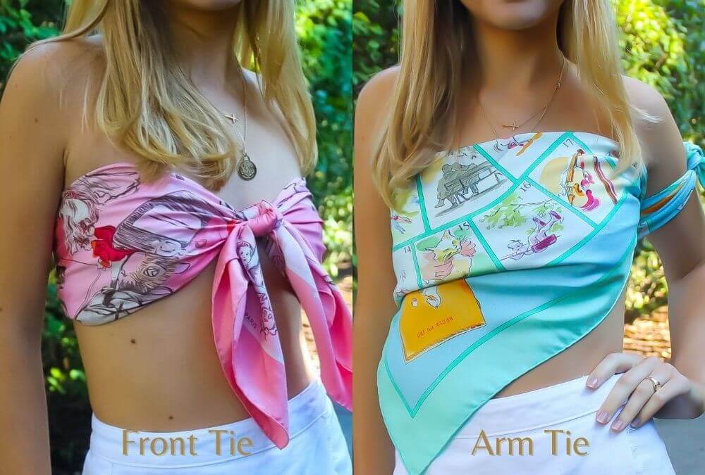 Tie a scarf as a top in the form of front tie & side tie