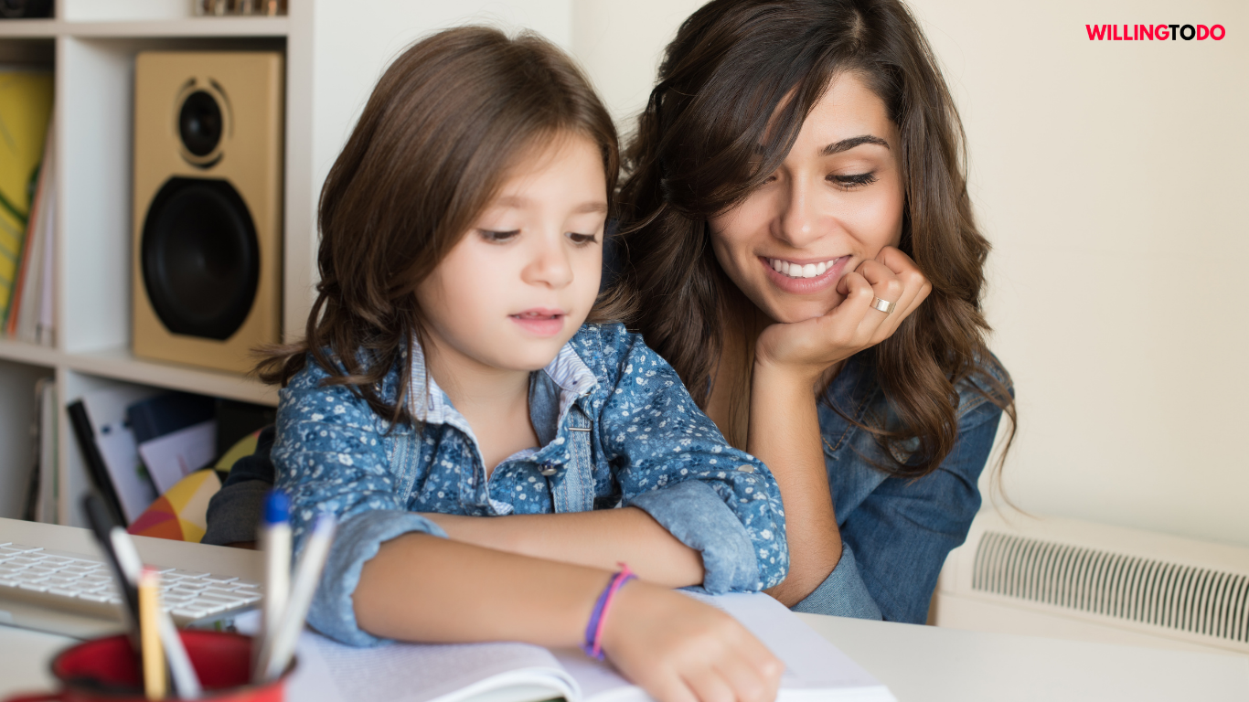 Women are helping his daughter in studies.